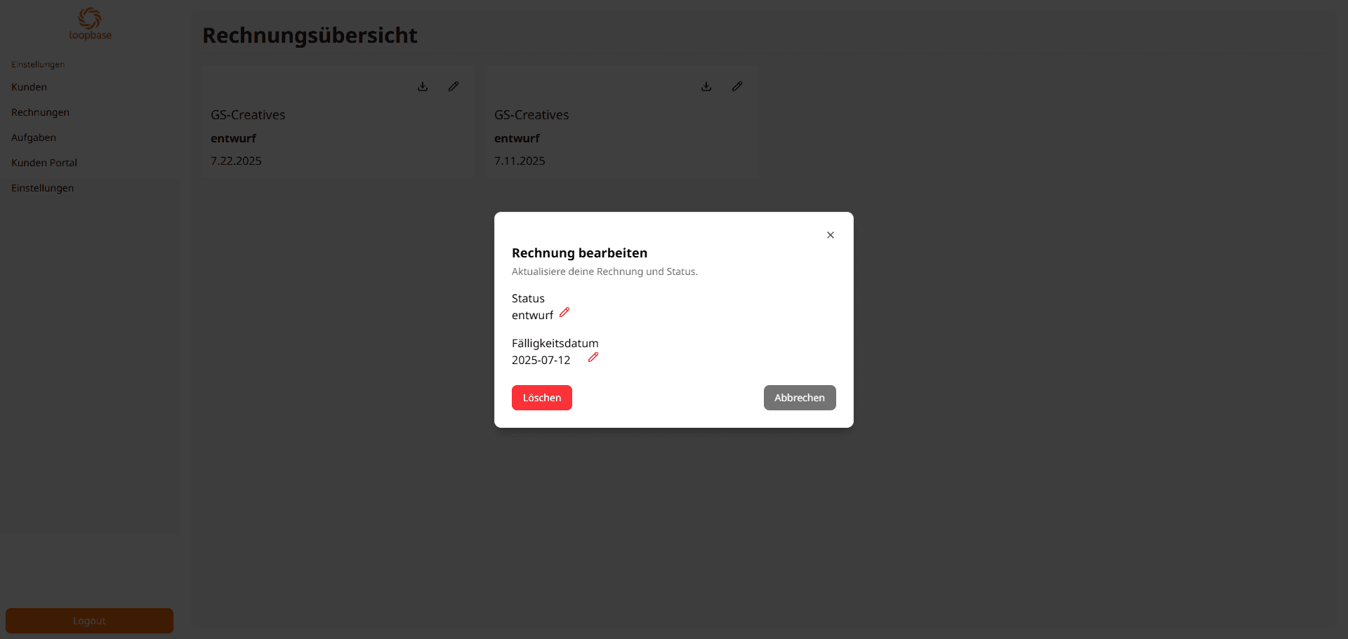 Rechnungen bearbeiten Preview